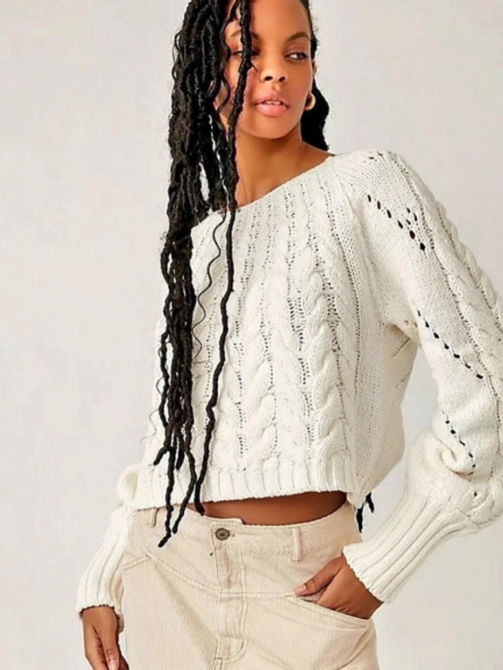 Free People Sandra Cable Knit Sweater Sz M